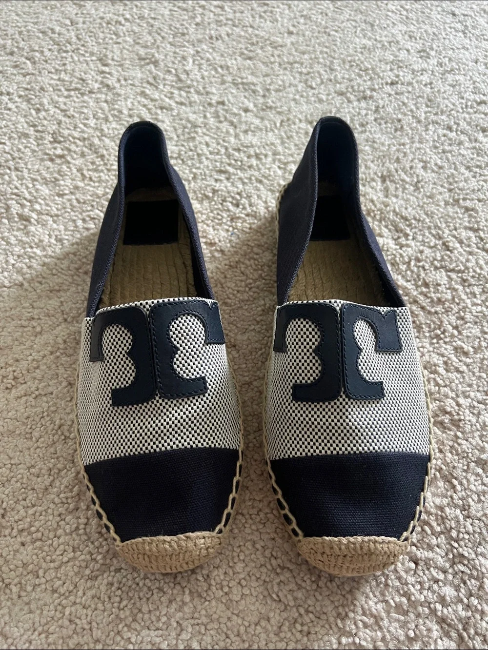 Tory Burch Veranda Navy Logo Espadrille Flats